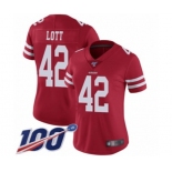 Women's San Francisco 49ers #42 Ronnie Lott Red Team Color Vapor Untouchable Limited Player 100th Season Football Jersey