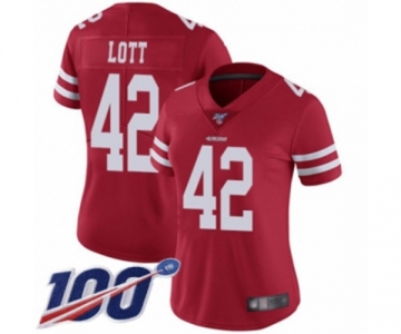 Women's San Francisco 49ers #42 Ronnie Lott Red Team Color Vapor Untouchable Limited Player 100th Season Football Jersey