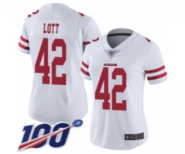 Women's San Francisco 49ers #42 Ronnie Lott White Vapor Untouchable Limited Player 100th Season Football Jersey