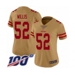 Women's San Francisco 49ers #52 Patrick Willis Limited Gold Inverted Legend 100th Season Football Jersey