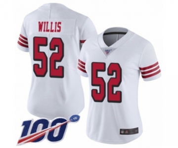 Women's San Francisco 49ers #52 Patrick Willis Limited White Rush Vapor Untouchable 100th Season Football Jersey