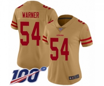 Women's San Francisco 49ers #54 Fred Warner Limited Gold Inverted Legend 100th Season Football Jersey