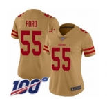 Women's San Francisco 49ers #55 Dee Ford Limited Gold Inverted Legend 100th Season Football Jersey