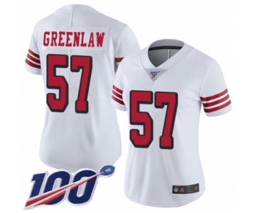 Women's San Francisco 49ers #57 Dre Greenlaw Limited White Rush Vapor Untouchable 100th Season Football Jersey