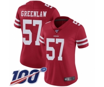 Women's San Francisco 49ers #57 Dre Greenlaw Red Team Color Vapor Untouchable Limited Player 100th Season Football Jersey