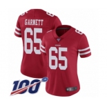 Women's San Francisco 49ers #65 Joshua Garnett Red Team Color Vapor Untouchable Limited Player 100th Season Football Jersey