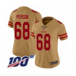 Women's San Francisco 49ers #68 Mike Person Limited Gold Inverted Legend 100th Season Football Jersey