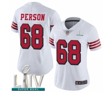 Women's San Francisco 49ers #68 Mike Person Limited White Rush Vapor Untouchable Super Bowl LIV Bound Football Jersey