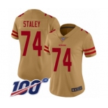 Women's San Francisco 49ers #74 Joe Staley Limited Gold Inverted Legend 100th Season Football Jersey