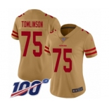 Women's San Francisco 49ers #75 Laken Tomlinson Limited Gold Inverted Legend 100th Season Football Jersey