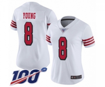 Women's San Francisco 49ers #8 Steve Young Limited White Rush Vapor Untouchable 100th Season Football Jersey