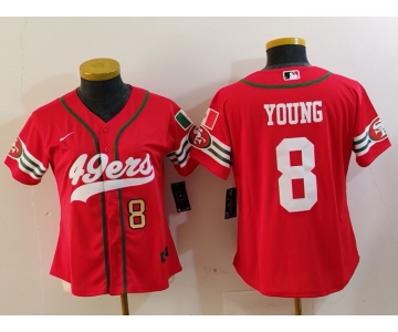 Women's San Francisco 49ers #8 Steve Young Red Mexico Cool Base Stitched Baseball Jerseys