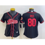 Women's San Francisco 49ers #80 Jerry Rice Black With Patch Cool Base Stitched Baseball Jersey