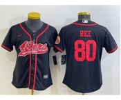 Women's San Francisco 49ers #80 Jerry Rice Black With Patch Cool Base Stitched Baseball Jersey