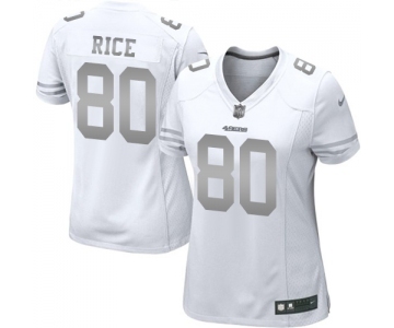 Women's San Francisco 49ers #80 Jerry Rice Limited White Platinum Football Jersey