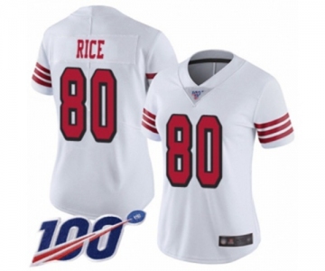 Women's San Francisco 49ers #80 Jerry Rice Limited White Rush Vapor Untouchable 100th Season Football Jersey