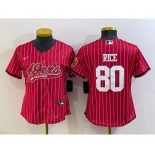 Women's San Francisco 49ers #80 Jerry Rice Red Pinstripe With Patch Cool Base Stitched Baseball Jersey