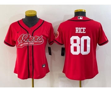 Women's San Francisco 49ers #80 Jerry Rice Red With Patch Cool Base Stitched Baseball Jersey