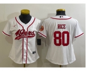 Women's San Francisco 49ers #80 Jerry Rice White With Patch Cool Base Stitched Baseball Jersey