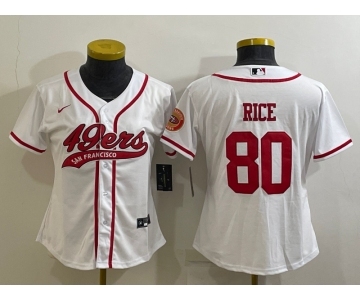 Women's San Francisco 49ers #80 Jerry Rice White With Patch Cool Base Stitched Baseball Jersey