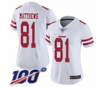 Women's San Francisco 49ers #81 Jordan Matthews White Vapor Untouchable Limited Player 100th Season Football Jersey