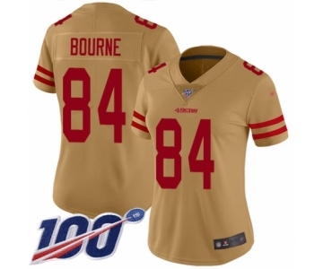 Women's San Francisco 49ers #84 Kendrick Bourne Limited Gold Inverted Legend 100th Season Football Jersey