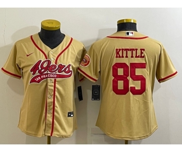 Women's San Francisco 49ers #85 George Kittle Gold With Patch Cool Base Stitched Baseball Jersey