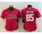 Women's San Francisco 49ers #85 George Kittle Red Pinstripe With Patch Cool Base Stitched Baseball Jersey