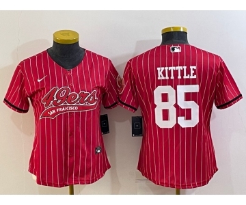 Women's San Francisco 49ers #85 George Kittle Red Pinstripe With Patch Cool Base Stitched Baseball Jersey