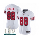 Women's San Francisco 49ers #88 Garrett Celek Limited White Rush Vapor Untouchable Super Bowl LIV Bound Football Jersey