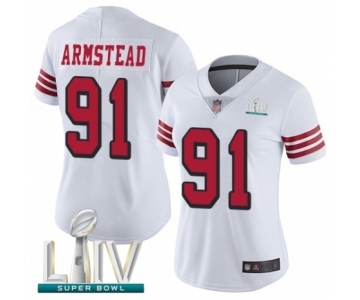 Women's San Francisco 49ers #91 Arik Armstead Limited White Rush Vapor Untouchable Super Bowl LIV Bound Football Jersey