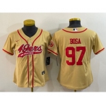 Women's San Francisco 49ers #97 Nick Bosa Gold With Patch Cool Base Stitched Baseball Jersey