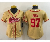 Women's San Francisco 49ers #97 Nick Bosa Gold With Patch Cool Base Stitched Baseball Jersey