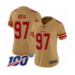 Women's San Francisco 49ers #97 Nick Bosa Limited Gold Inverted Legend 100th Season Football Jersey