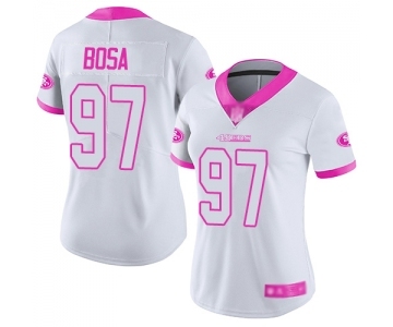 Women's San Francisco 49ers #97 Nick Bosa Limited White Pink Rush Fashion Football Jersey