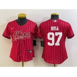 Women's San Francisco 49ers #97 Nick Bosa Red Pinstripe With Patch Cool Base Stitched Baseball Jersey