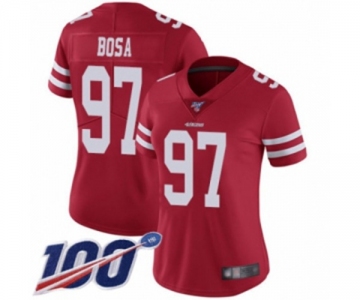 Women's San Francisco 49ers #97 Nick Bosa Red Team Color Vapor Untouchable Limited Player 100th Season Football Jersey