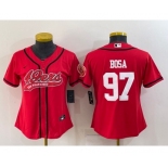 Women's San Francisco 49ers #97 Nick Bosa Red With Patch Cool Base Stitched Baseball Jersey