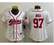 Women's San Francisco 49ers #97 Nick Bosa White With Patch Cool Base Stitched Baseball Jersey