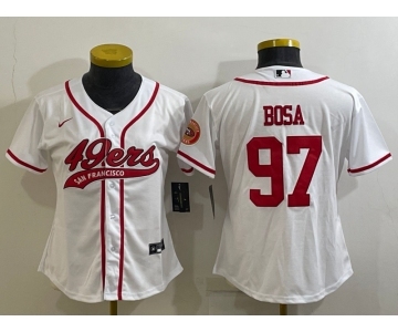 Women's San Francisco 49ers #97 Nick Bosa White With Patch Cool Base Stitched Baseball Jersey