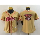 Women's San Francisco 49ers Gold Team Big Logo With Patch Cool Base Stitched Baseball Jersey