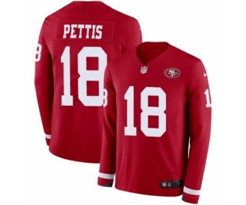 Youth Nike San Francisco 49ers #18 Dante Pettis Limited Red Therma Long Sleeve NFL Jersey