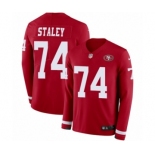 Youth Nike San Francisco 49ers #74 Joe Staley Limited Red Therma Long Sleeve NFL Jersey