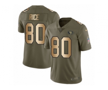 Youth Nike San Francisco 49ers #80 Jerry Rice Limited Olive Gold 2017 Salute to Service NFL Jersey