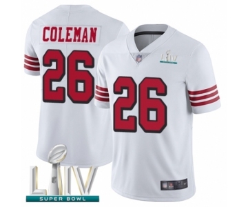 Youth San Francisco 49ers #26 Tevin Coleman Limited White Rush Vapor Untouchable Super Bowl LIV Bound Football Jersey