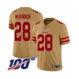 Youth San Francisco 49ers #28 Jerick McKinnon Limited Gold Inverted Legend 100th Season Football Jersey