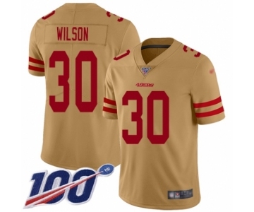 Youth San Francisco 49ers #30 Jeff Wilson Limited Gold Inverted Legend 100th Season Football Jersey