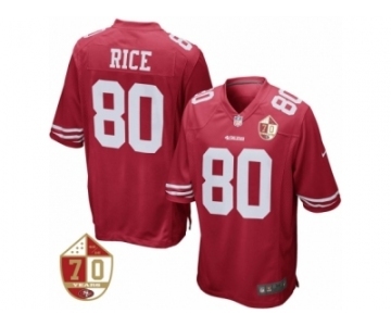 Youth San Francisco 49ers #80 Jerry Rice Nike Scarlet 70th Anniversary Patch Retired Game Jersey