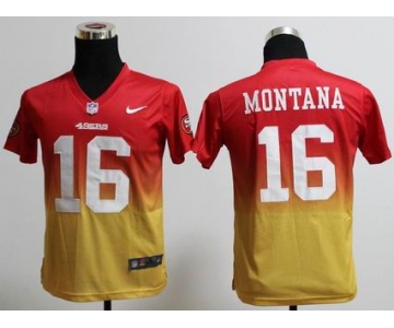 nike youth nfl jerseys san francisco 49ers #16 joe montana red-yellow[nike drift fashion][second version]