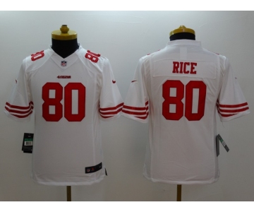 nike youth nfl jerseys san francisco 49ers #80 rice white[nike limited]